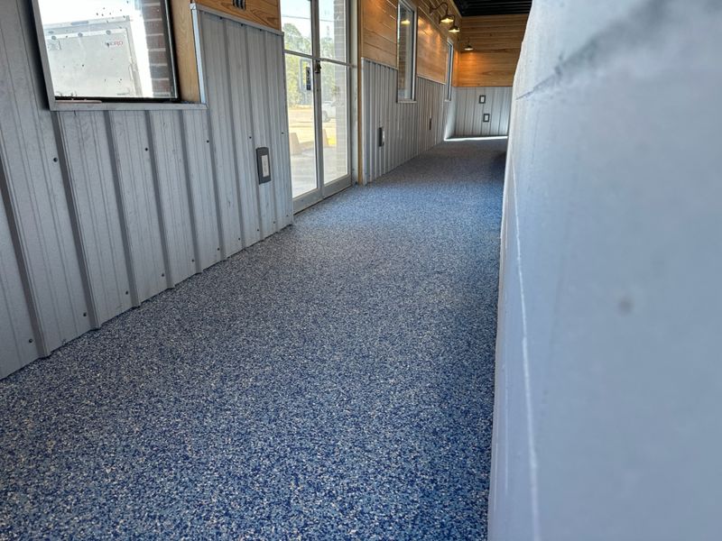 Blue flake commercial hallway