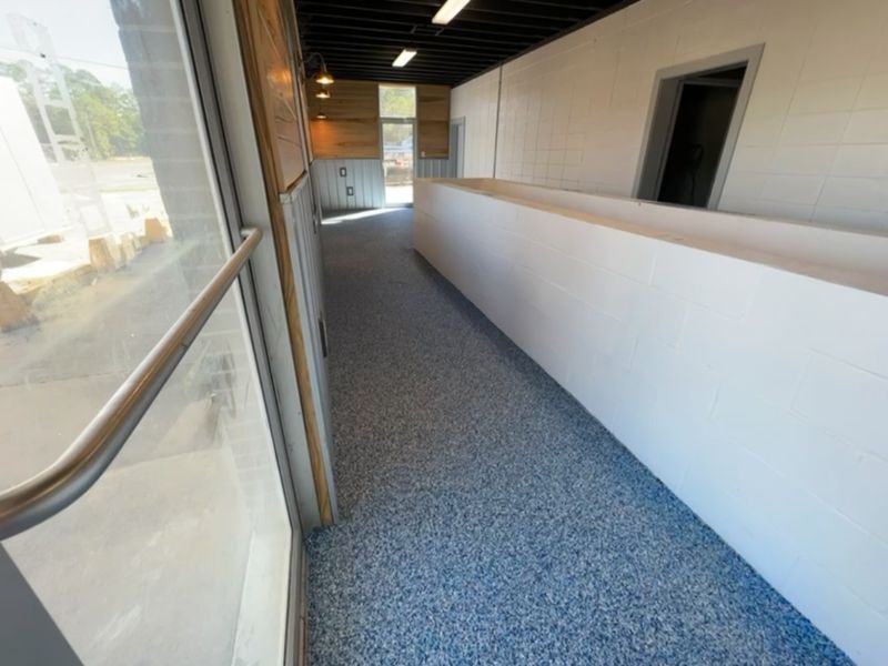 Blue flake hallway