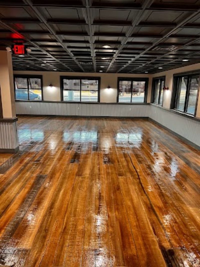 Glossy wood-look clear coat restaurant floor